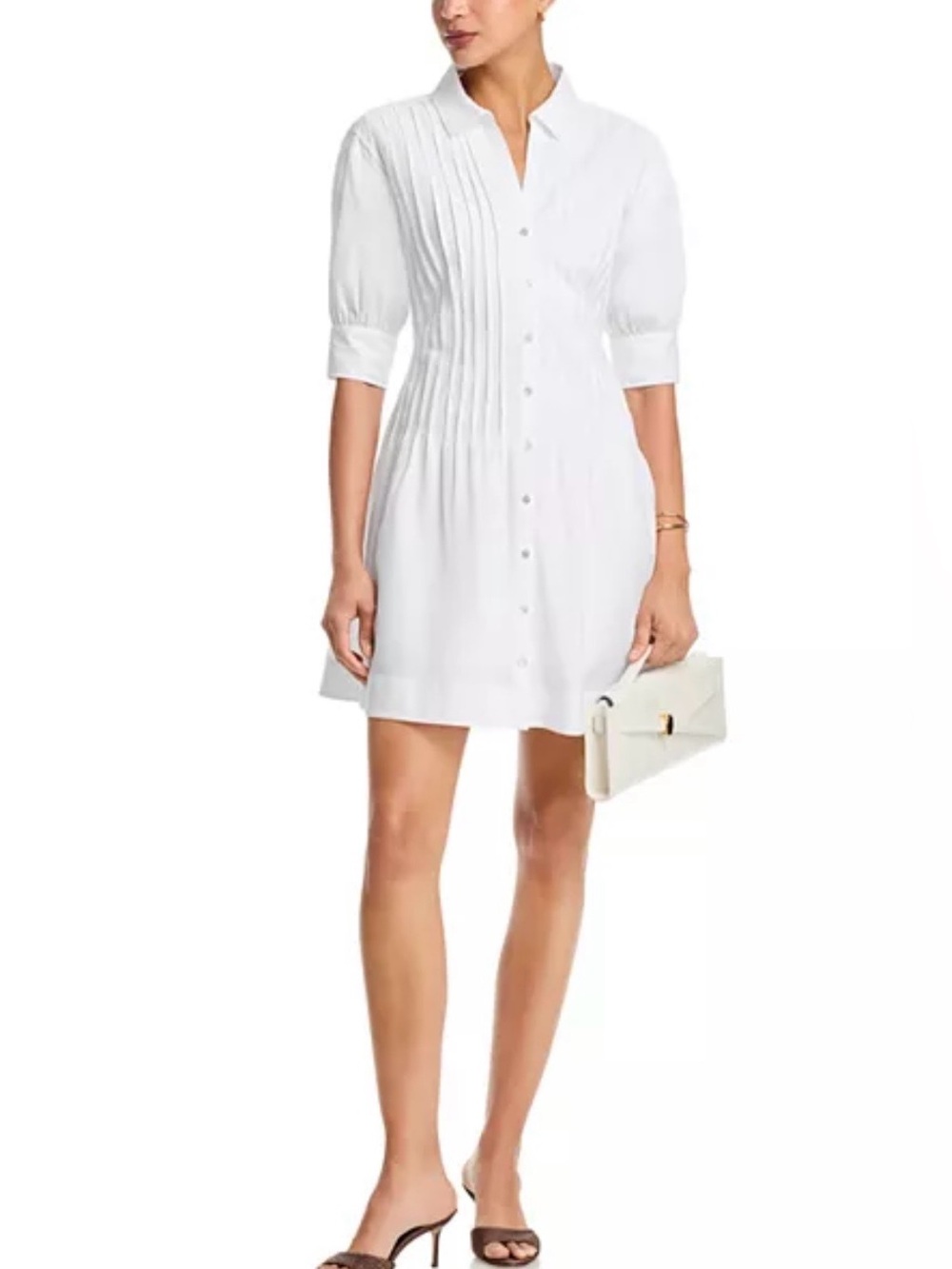 Cinq a sept White Pintuck Shirt Mini Dress